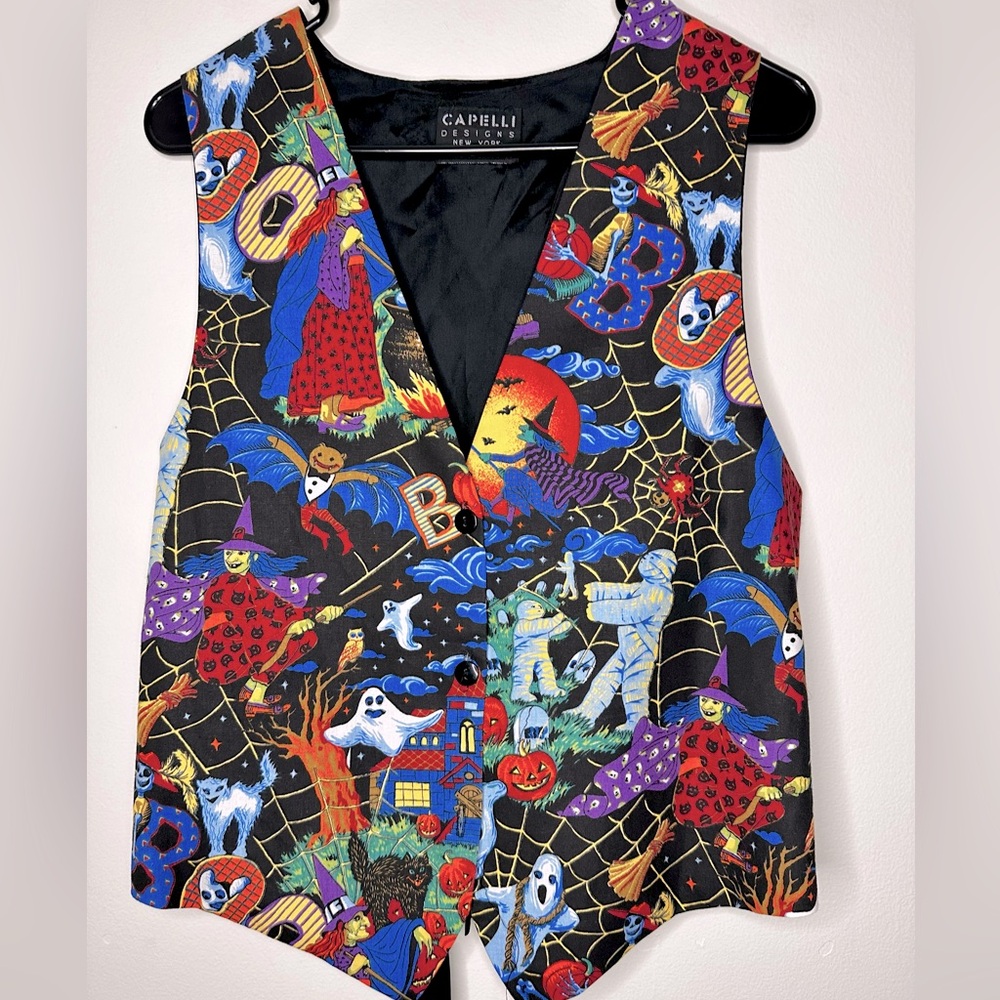 Vintage Capelli Designs New York Graphic Halloween Black Vest V Neck One Size